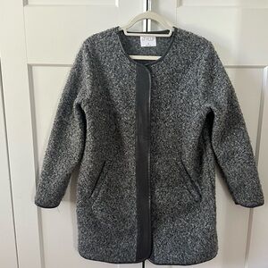 STYLUS Boucle and Faux Leather Trim Overcoat